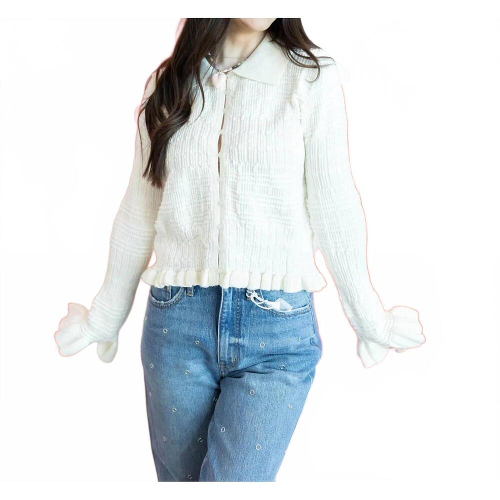 NEW STORIA clara ruffle cardigan in white